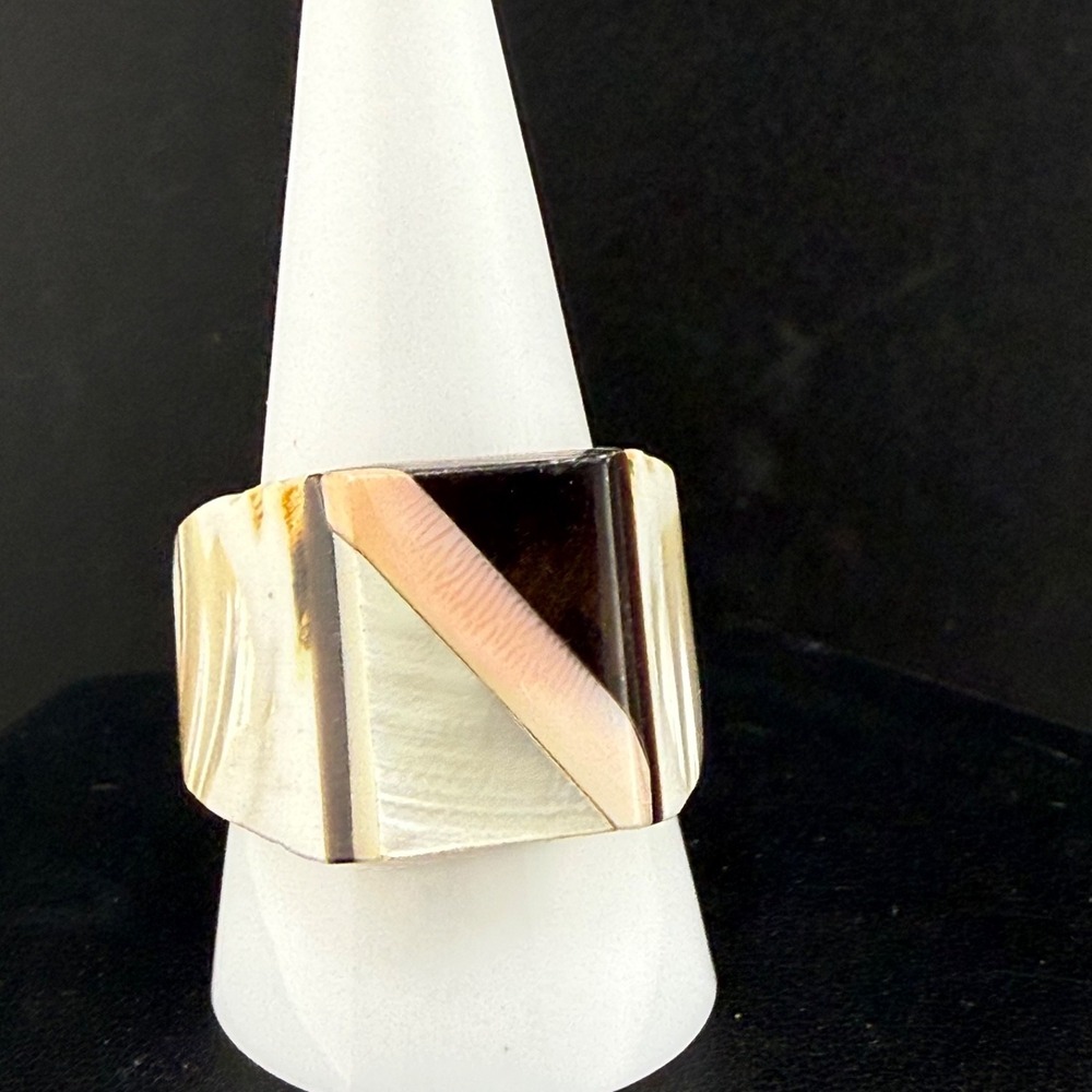 Vintage Estate Shell Abalone Mother of Pearl Inlay Band Ring 9
